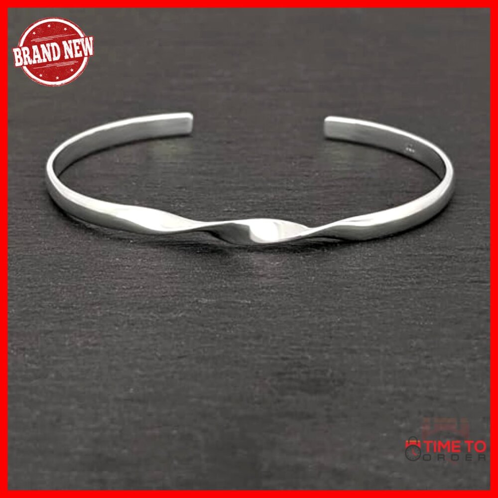 Sterling Silver Twisted Cuff Bangle Thin Flat Ope… - image 2